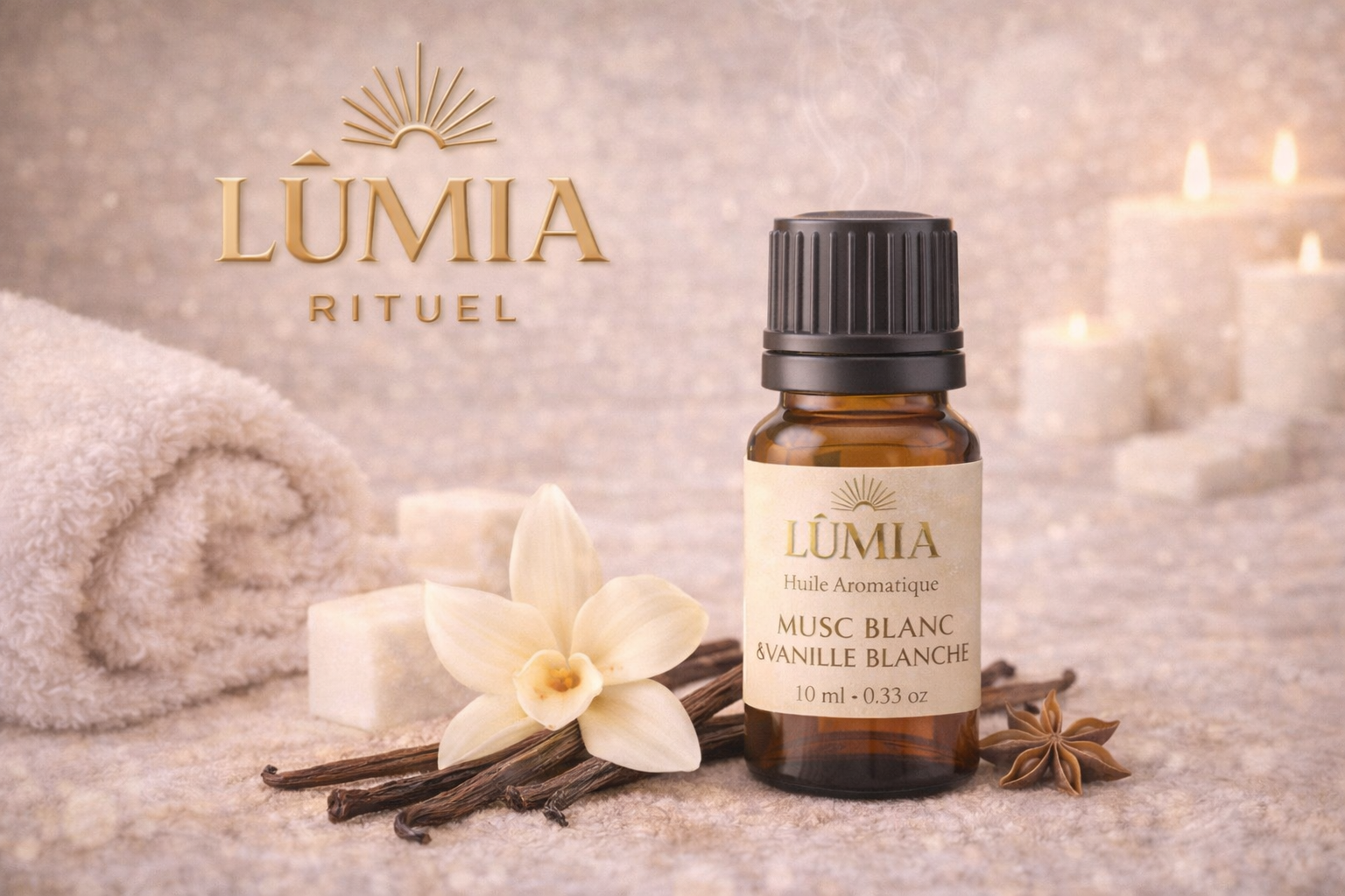 Huile Aromatique Musc Blanc & Vanille Blanche LUMIA™ – Soin Sensoriel & Ambiance Cocooning