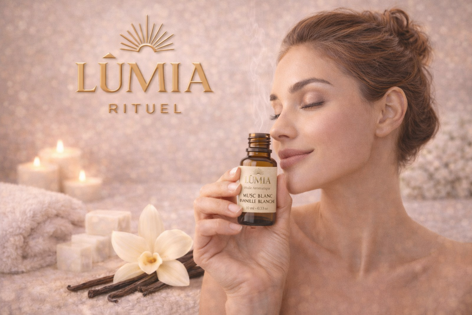 Huile Aromatique Musc Blanc & Vanille Blanche LUMIA™ – Soin Sensoriel & Ambiance Cocooning
