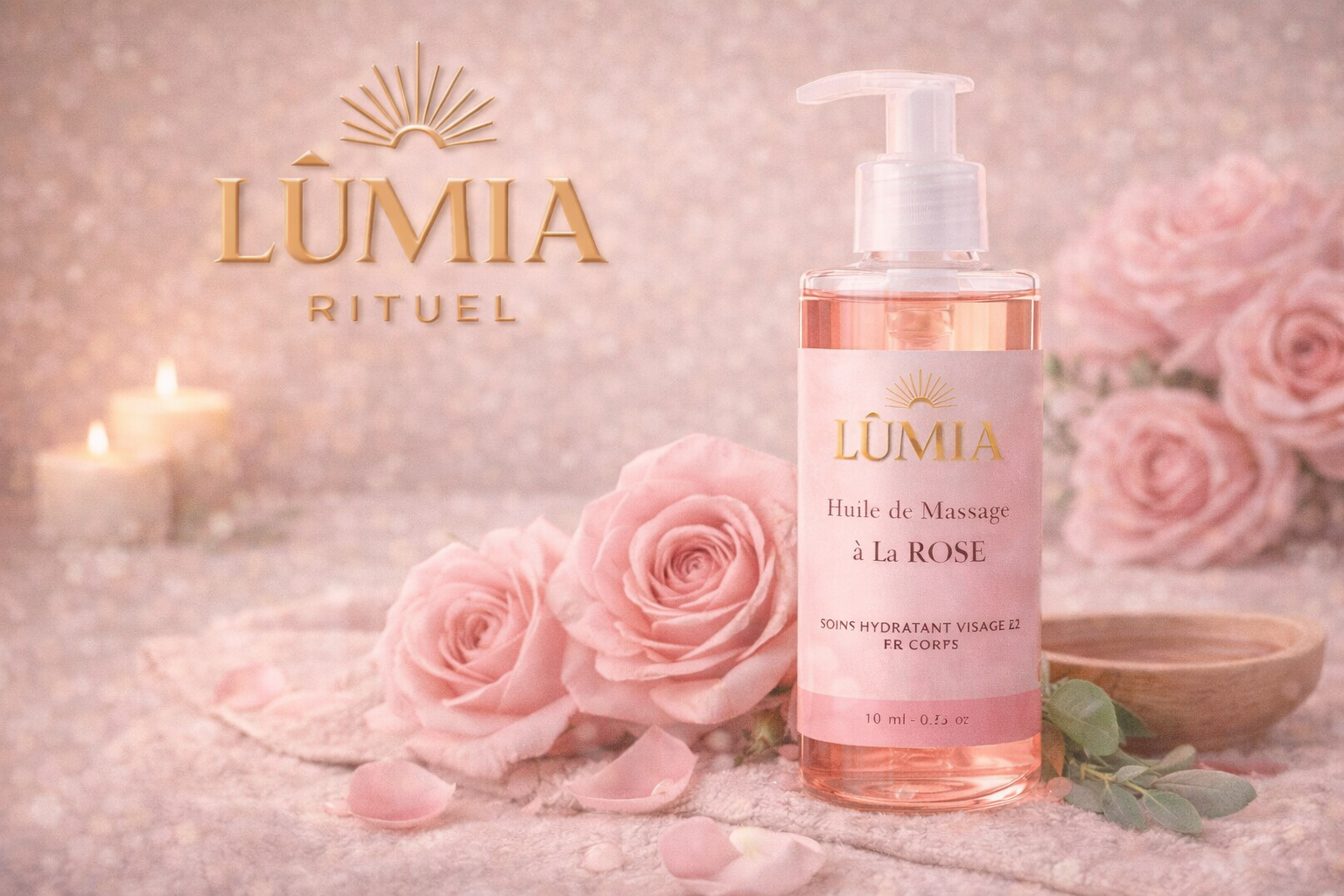 Huile de Massage à la Rose LUMIA™ – Soin Hydratant Visage & Corps, Rituel Douceur