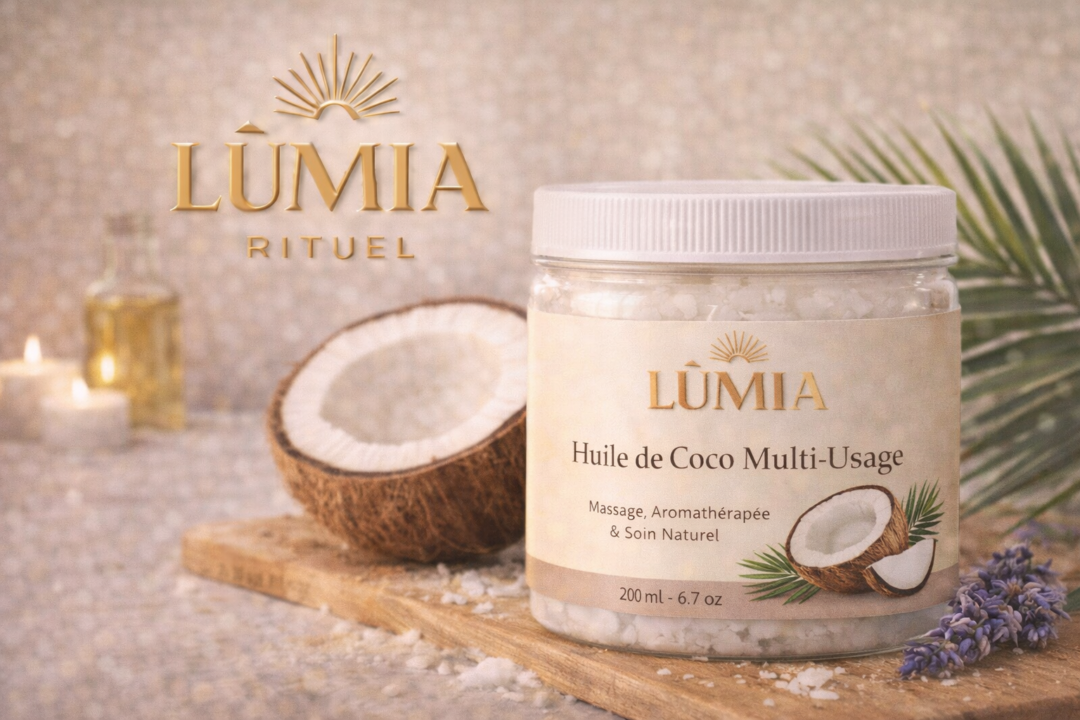 Huile de Coco Multi-Usage LUMIA™ – Massage, Aromathérapie & Soin Naturel