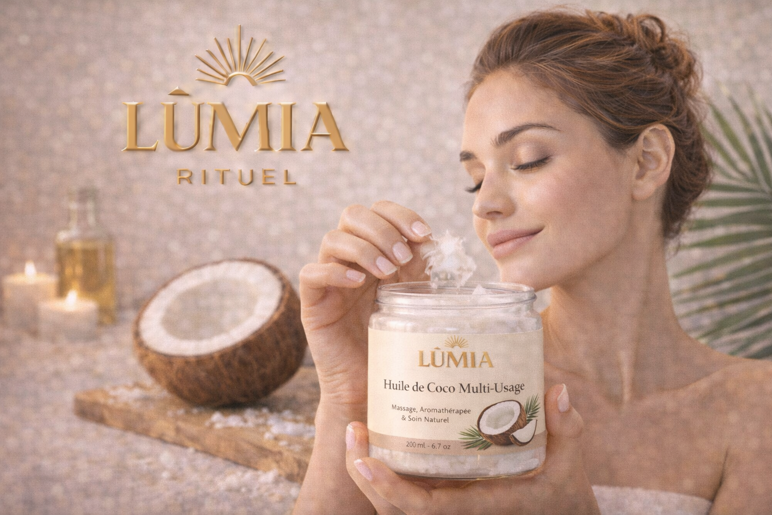 Huile de Coco Multi-Usage LUMIA™ – Massage, Aromathérapie & Soin Naturel
