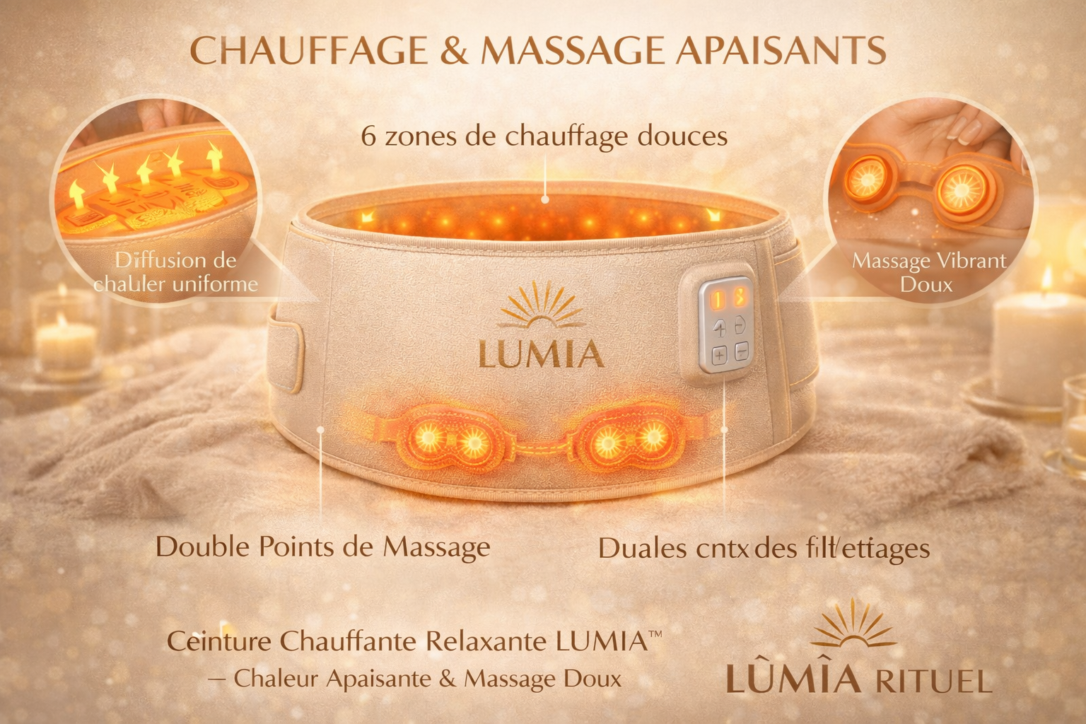 Ceinture Chauffante Relaxante LUMIA™ – Chaleur Apaisante & Massage Doux