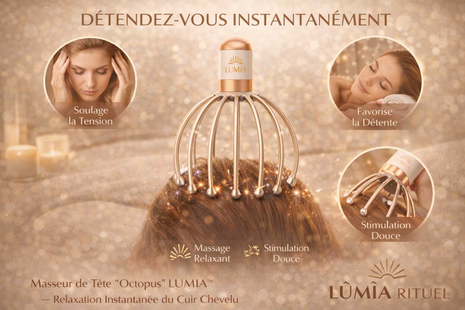 Masseur de Tête “Octopus” LUMIA™ – Relaxation Instantanée du Cuir Chevelu