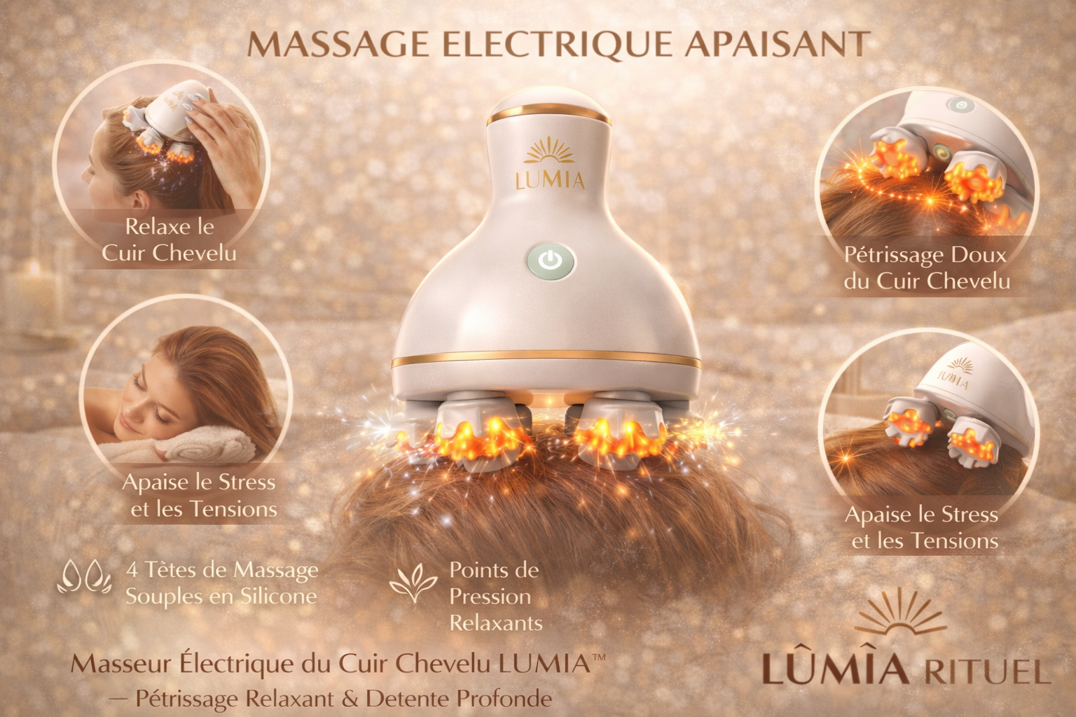 Masseur Électrique du Cuir Chevelu LUMIA™ – Pétrissage Relaxant & Détente Profonde