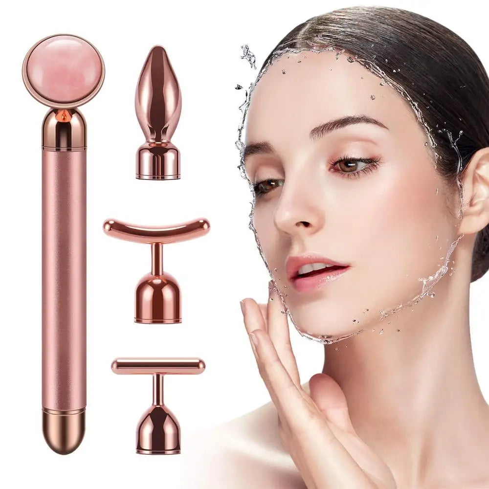Rouleau de Quartz Rose Vibrant 4-en-1 LUMIA™ – Massage Visage & Regard, Rituel Beauté