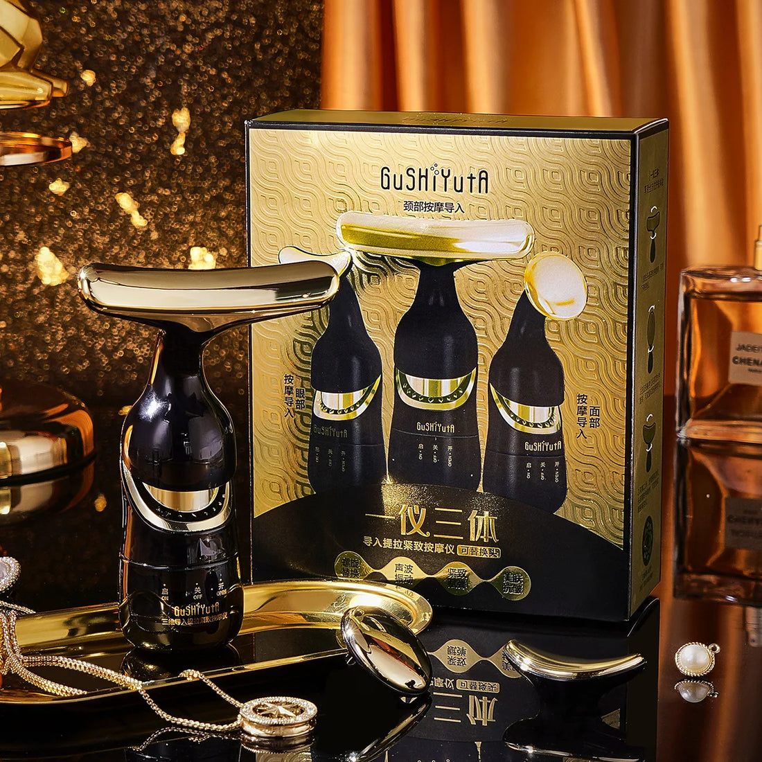 Masseur Visage 3-en-1 Microcourant LUMIA™ – Rituel Beauté Visage, Cou & Regard