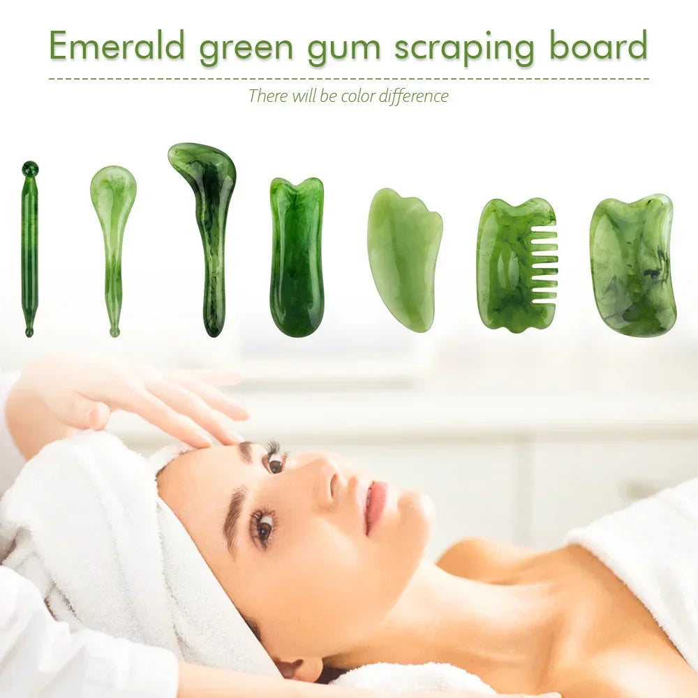 Coffret Guasha Énergétique LUMIA™ – Kit Massage Visage, Cou & Dos (7 Pièces)