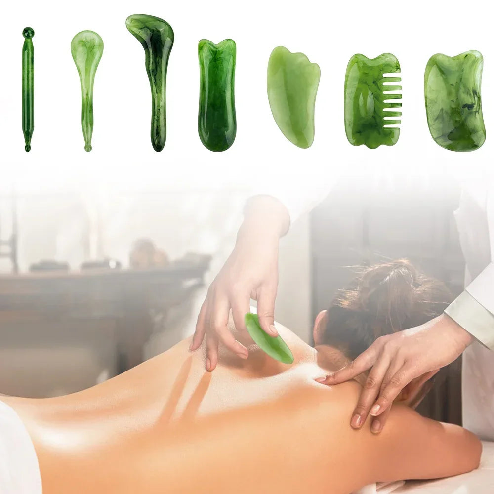 Coffret Guasha Énergétique LUMIA™ – Kit Massage Visage, Cou & Dos (7 Pièces)